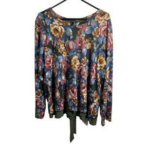 wallpapher womens green floral long sleeve blouse plus size 1X